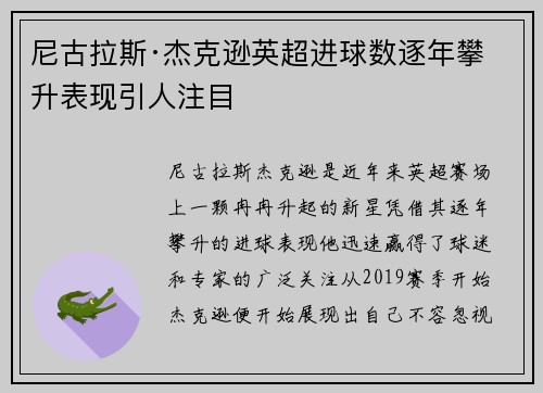 尼古拉斯·杰克逊英超进球数逐年攀升表现引人注目